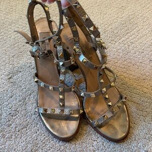Valentino Garavani Metallic Gold Studded Strappy Heels